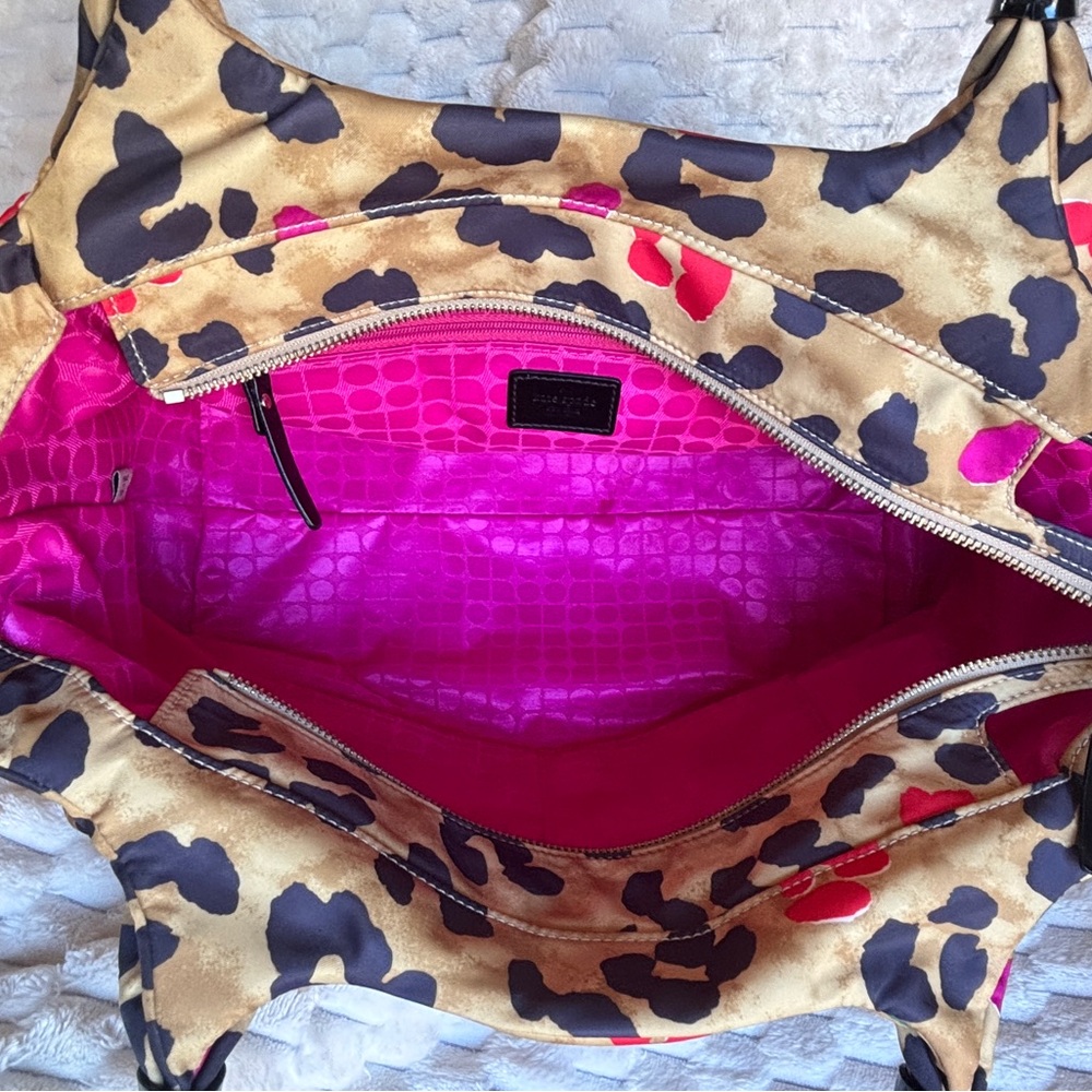 Kate Spade NY Stevie Pop Art Leopard Nylon Tote Black Patent Gold Hardware - Picture 3 of 11